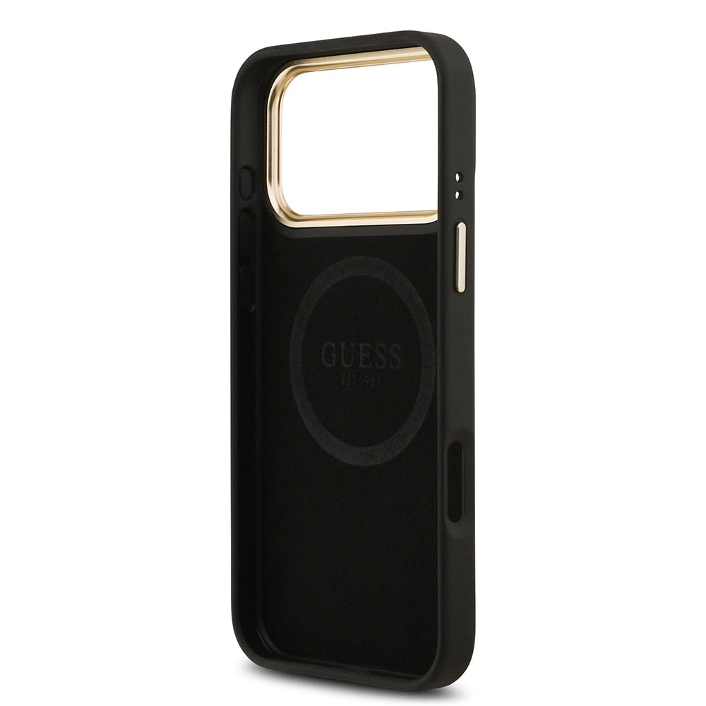 Guess iPhone 17 Pro Max Orjinal Lisanslı M-safe Şarj Özellikli 4G Desenli PU Metal Plaka Klasik Logolu Kılıf Guess iPhone 17 Pro Max Orjinal Lisanslı M-safe Şarj Özellikli 4G Desenli PU Metal Plaka Klasik Logolu Kılıf